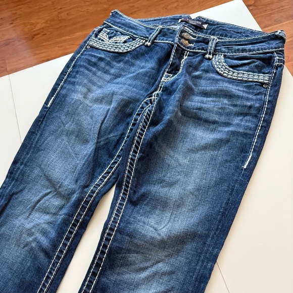 Vigoss Western Coastal Cowgirl Bootcut Jeans Denim Thick White Stitch Size 30 - Picture 3 of 5